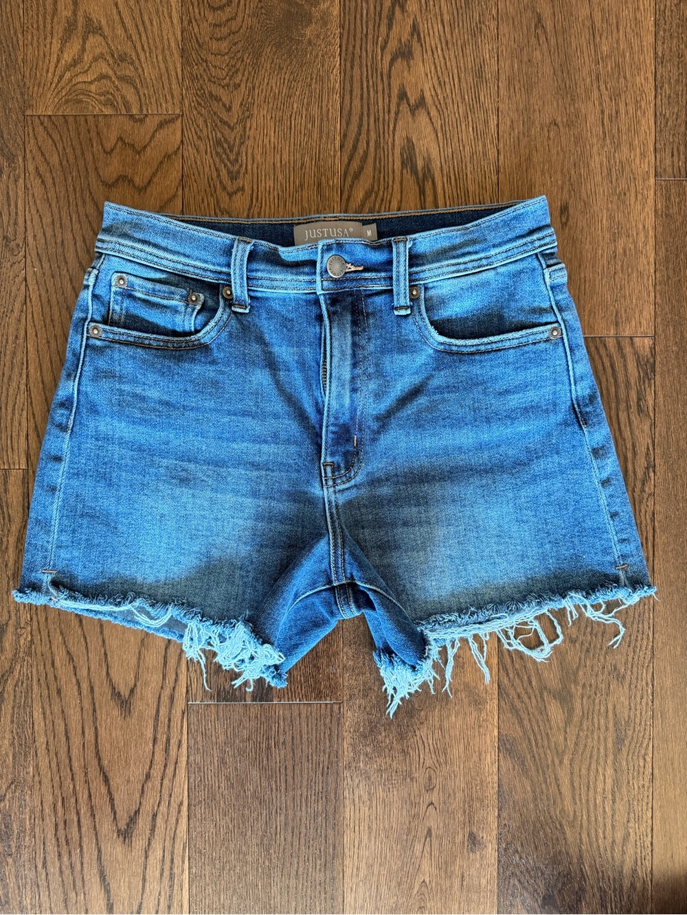 Just USA Blue Denim Frayed Hem Women's Shorts